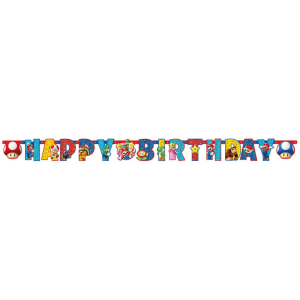 Girlanda Happy Birthday Super Mario - narozeninový nápis 190cm x 8cm